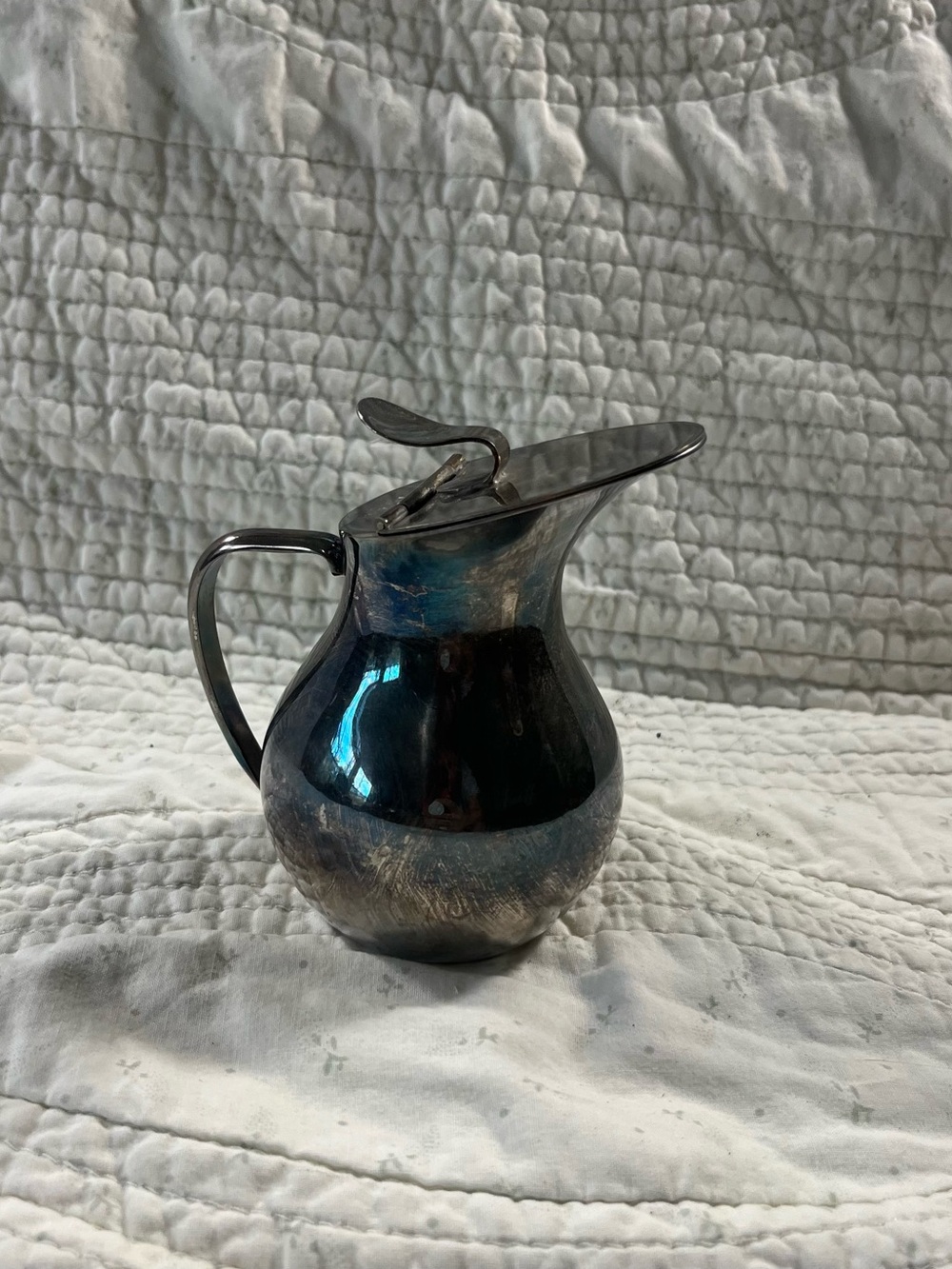 De Uberti Italy Silver Plate Creamer Pitcher Hinged Lid Crown EL Mark